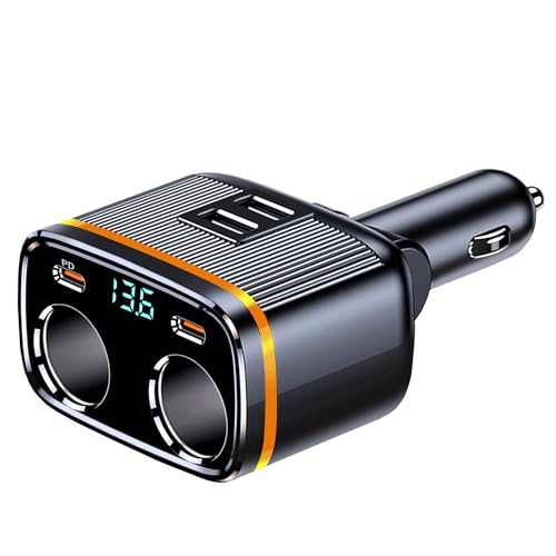 145 W USB C Super Schnelles Autoladegerät,12V/24V Dual Zigarettenanzünder Adapter 4 Steckdosen,Dual USB + Dual PD 45W Autoladegerät Mit LED-Voltmeter. von Giantdeer