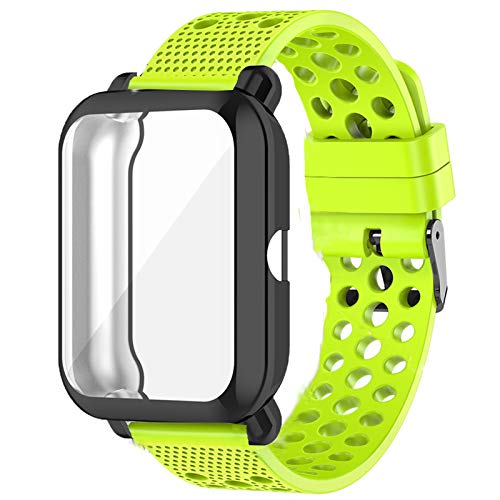 Giaogor Armband Kompatibel Für Xiaomi Amazfit Bip U, Sport Silikon Classic Ersatz Uhrenarmband Für Xiaomi Huami Amazfit Bip U Smart Watch (Grün+schwarz Hülle) von Giaogor