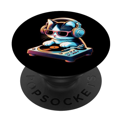 DJ Kätzchen Plattenspieler Musik Vibe Katze Cool Modern Verspielte Kunst PopSockets Klebender PopGrip von GibberShirt