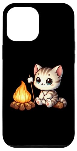 Hülle für iPhone 14 Plus Niedliches Kätzchen Camping Vibes Katze Braten Marshmallows Lagerfeuer von GibberShirt