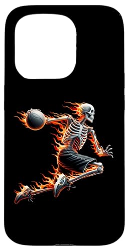 Hülle für iPhone 15 Pro Burning Bones Slam Dunking Skelett Spielen Basketball von GibberShirt