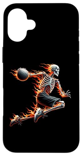 Hülle für iPhone 16 Plus Burning Bones Slam Dunking Skelett Spielen Basketball von GibberShirt