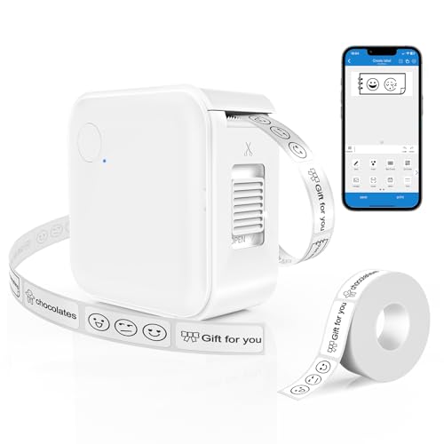 Giecy Etikettendrucker selbstklebend, Tragbarer Bluetooth etikettiergerät, Mini Drahtloser beschriftungsgerät mit iOS, Android, für Zuhause und Büro(Weiß) von Giecy