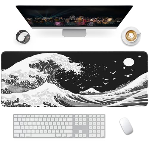 Giecy Gaming Mauspad XXL, Mousepad 900x400mm,Groß Schreibtischunterlage mit Rutschfester Gummibasis,Desk Mat für Tastatur, PC, Laptop(Meereswelle-HD-Version) von Giecy