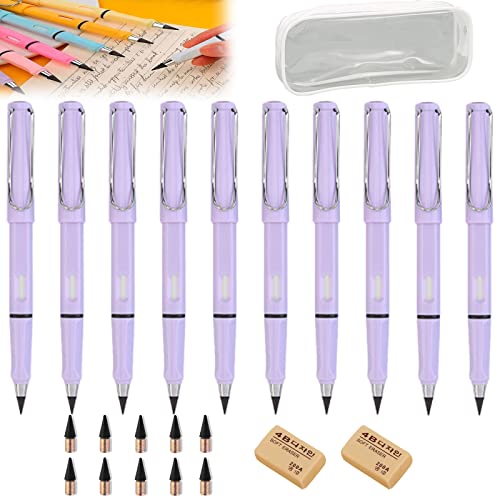 Gienslru Ewiger Bleistift Wechselkopf, Homezo Everlasting Pencil, 10 pcs Inkless Magic Pencil Everlasting Pencil Eternal, inkless pen schreiblernstift bleistift (Lila) von Gienslru