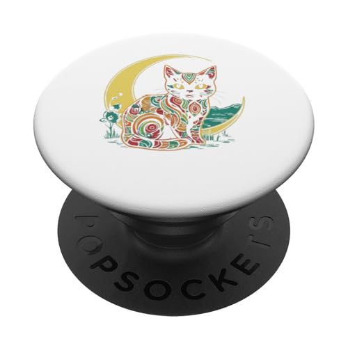 Cooles aufwendiges Muster Mondkatze für Kinder PopSockets Klebender PopGrip von Gift for Cat Lovers Men Women