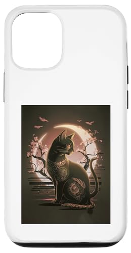 Hülle für iPhone 12/12 Pro Japanisches Kunstwerk Katze mit Mond Damen Anime von Gift for Cat Lovers Men Women