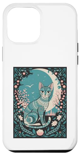 Hülle für iPhone 12 Pro Max Aufwendiges Katzen-Design, Illustration, Mond-Kunstwerk von Gift for Cat Lovers Men Women