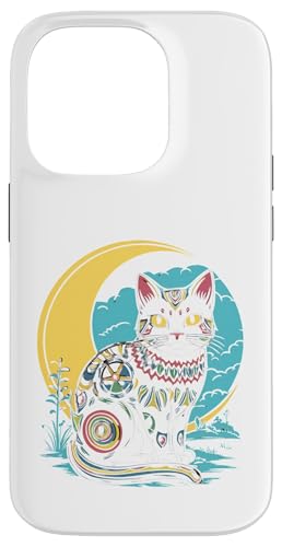 Hülle für iPhone 14 Pro Aufwendiges Katzenmuster, Mond-Design von Gift for Cat Lovers Men Women