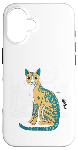 Hülle für iPhone 16 Coole Katze Mond Kunstwerk minimalistische Illustration von Gift for Cat Lovers Men Women