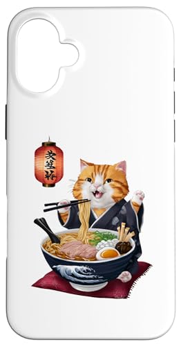 Hülle für iPhone 16 Plus Lustige Katze im Kimono, die japanische Ramen isst von Gift for Cat Lovers Men Women