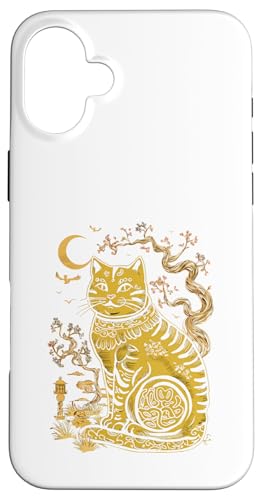 Hülle für iPhone 16 Plus Vintage Ägyptische Katze Kunstwerk Anime Stil von Gift for Cat Lovers Men Women