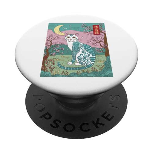 Katze Eloquent Muster Design Japanisches Tarot PopSockets Klebender PopGrip von Gift for Cat Lovers Men Women