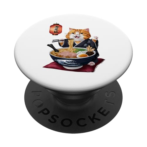 Lustige Katze im Kimono, die japanische Ramen isst PopSockets Klebender PopGrip von Gift for Cat Lovers Men Women