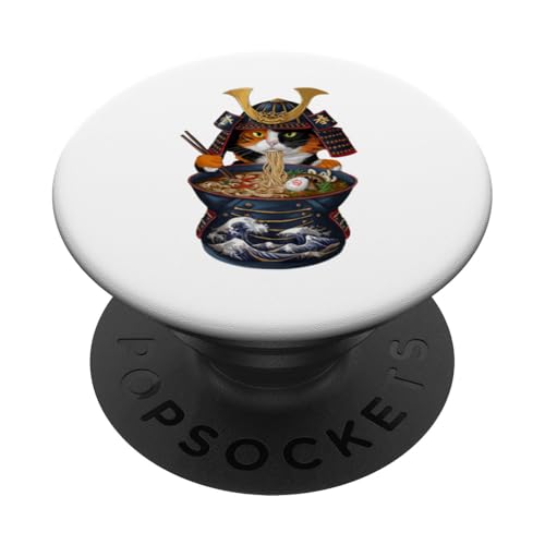 Lustige Samurai-Katze, die Ramen isst PopSockets Klebender PopGrip von Gift for Cat Lovers Men Women