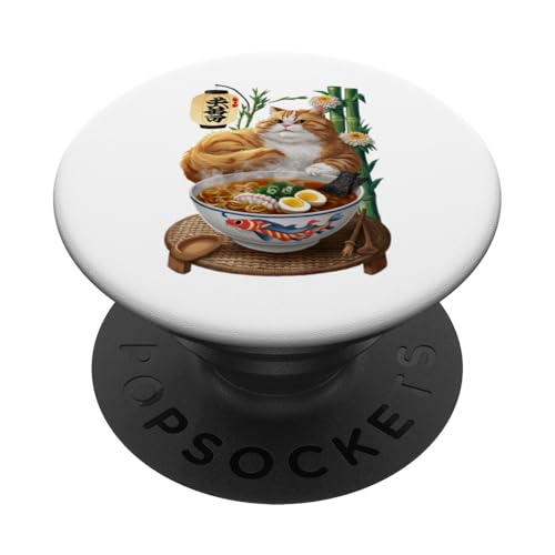 Lustiges japanisches Ramen-Design für Katzenliebhaber PopSockets Klebender PopGrip von Gift for Cat Lovers Men Women