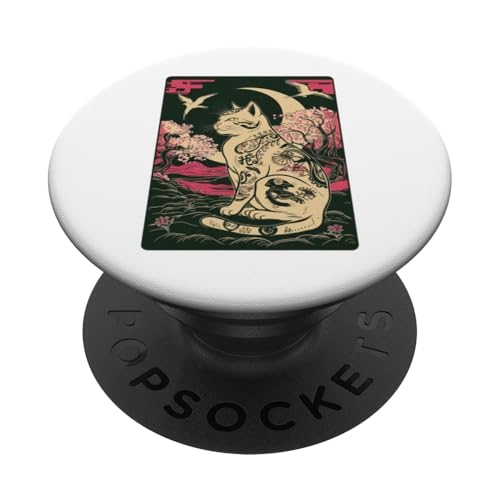 Muster Katze Kunstwerk Japanische Kunst Anime PopSockets Klebender PopGrip von Gift for Cat Lovers Men Women