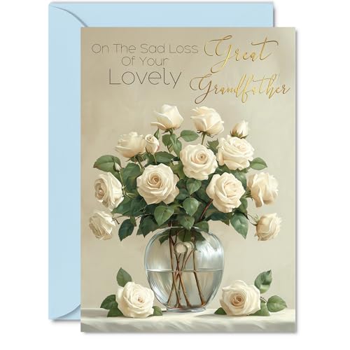 Beileidskarten Loss of Great Grandfather – Schöne Beileidskarte für Urgroßvater – schöne goldene Karte mit Aufschrift "Thinking of You", 12,7 x 17,8 cm, Trauerbe-Blumen-Grußkarten von Giftzie