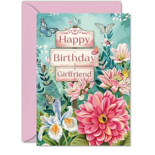 Geburtstagskarte für Freundin – Natur Blumengarten – schöne Happy Birthday Karte für Freundin vom Partner Freund, 12,7 x 17,8 cm große weibliche Blumen-Grußkarten von Giftzie