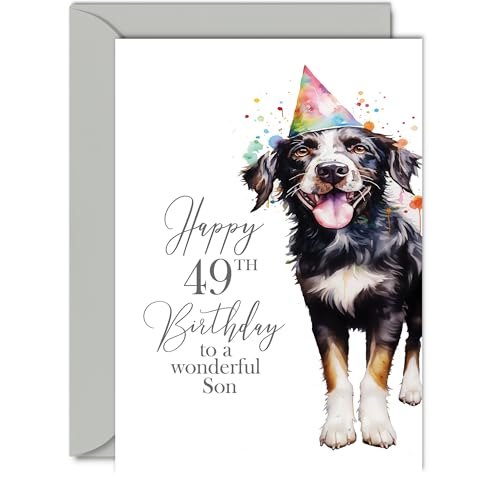 Geburtstagskarte zum 49. Geburtstag für Sohn – Party-Hund – Happy Birthday Karte für den 49. Geburtstag von Mama Vater, 12,7 x 17,8 cm (5 x 7 Zoll) von Giftzie