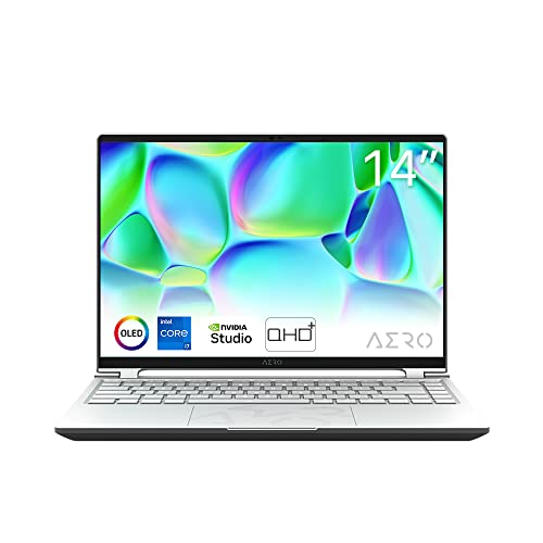 GIGABYTE AERO 14 OLED (BMF-72DEBB4SO) Creator Laptop | 14" 16:10 QHD+ OLED Display | Intel Core i7-13700H | 16GB RAM | 1TB SSD | GeForce RTX 4050 | Windows 11 | Microsoft 365 (1 Jahr) | Silber von Gigabyte