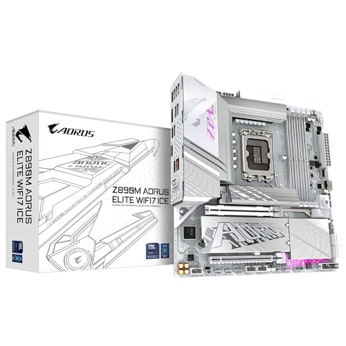 GIGABYTE Z890M AORUS Elite WIFI7 Ice Motherboard - Unterstützt Intel Core Ultra (Serie 2) CPUs, 12+1+2 Phasen VRM, bis zu 8800MHz DDR5 (OC), 1xPCIe 5.0 + 2xPCIe 4.0, Wi-Fi 7, 2.5GbE LAN von Gigabyte