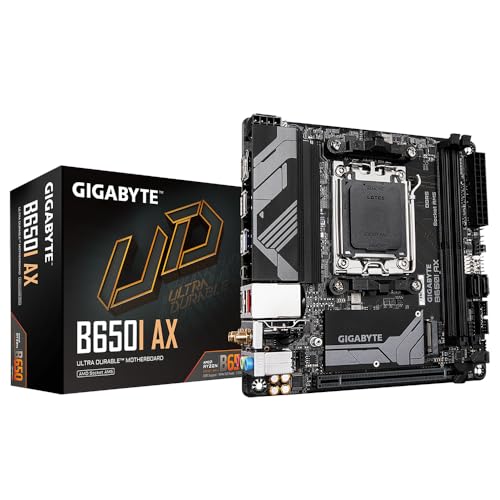 Gigabyte B650I AX Motherboard - Unterstützt AMD AM5 CPUs, 5+2+1 Phasen Digital VRM, bis zu 6400MHz DDR5 (OC), 1xPCIe 4.0 M.2, Wi-Fi 6E, 2.5GbE LAN, USB 3.2 Gen 2 von Gigabyte