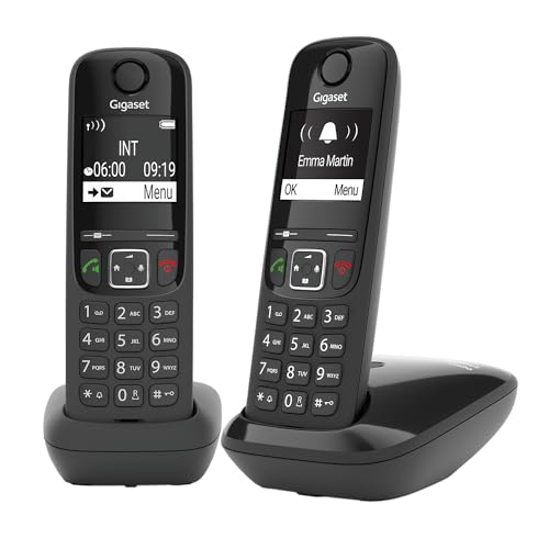 Gigaset AS690 Duo - 2 Schnurlose DECT-Telefone - kontrastreiches Display - brillante Audioqualität - einstellbare Klangprofile - Freisprechfunktion - Anrufschutz, schwarz [Deutsche Version] von Gigaset