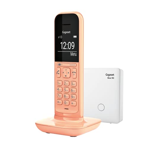 Gigaset CL390 - schnurloses Design DECT-Telefon - Freisprechfunktion - 2 Akustik-Profile, großem Grafik Display, leichte Bedienung mit intuitiver Menüführung,inkl Basisstation Box 90, cantaloupe von Gigaset