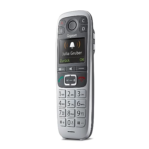 Gigaset E560HX - DECT-Mobilteil mit Ladeschale - Fritzbox-kompatibel - Schnurloses Senioren-Telefon für Router und DECT-Basis - Notruf mit 4 Nummern - Extralaut-Taste und große Tasten, silber von Gigaset