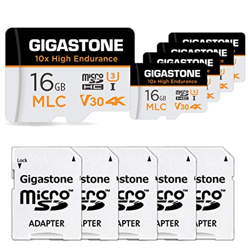 [10x High Endurance] Gigastone MLC 16GB 5er-Pack Industrial MicroSDXC Karte mit Adapter,95/30 MB/s 4K Videoaufnahme für Security Cam,Dash Cam,U3 V30 C10 [5-Jahre kostenlose Datenwiederherstellung] von Gigastone