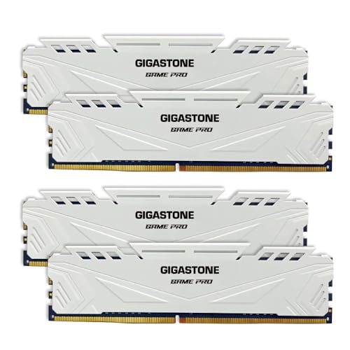 【DDR4 RAM】 GIGASTONE Game PRO 64GB Kit(4x16GB) DDR4 3200MHz PC4-25600 CL16-18-18-40 Intel XMP 2.0 AMD Ryzen 1.35V UDIMM 288Pin Nicht-ECC ungepuffert Desktop Hochleistung Arbeitsspeicher-Weiß von Gigastone