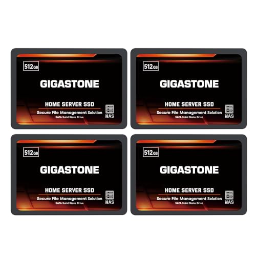 Gigastone Home NAS SSD 512GB (4er-Pack) 24/7 Dauerhaft TLC Hohe Dauerhaltbarkeit Persönlicher Server Cloud Datenspeicher RAID 3D NAND 2,5 Zoll SATA III Interne Solid State Festplatten von Gigastone