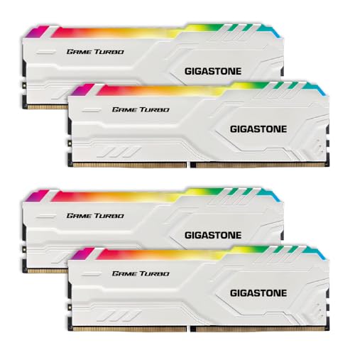 【RGB DDR4 RAM】 GIGASTONE Game Turbo 64GB Kit(4x16GB) DDR4 3200MHz PC4-25600 CL16-18-18-40 Intel XMP 2.0 AMD Ryzen 1.35V UDIMM 288Pin Nicht-ECC ungepuffert Desktop Hochleistung Arbeitsspeicher-White von Gigastone