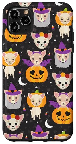 Hülle für iPhone 11 Pro Max Halloween Chihuahua Hund Niedlicher Vampir Kürbis Custome Schwarz von Gildel Design