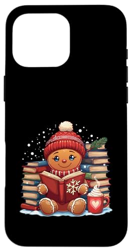 Hülle für iPhone 16 Pro Max Niedliches gemütliches Lebkuchen-Lesebuch Weihnachten Bücherwurm Bibliothekar von Gingerbread Reading Book Teacher Bookish Library