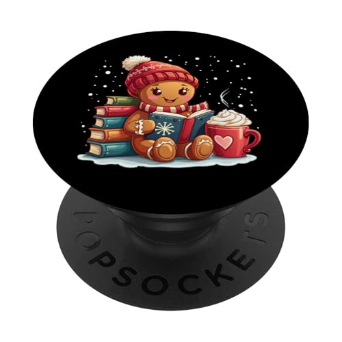 Lebkuchen-Lesebuch Liebhaber Weihnachten Bücherwurm Bibliothekar PopSockets Klebender PopGrip von Gingerbread Reading Book Teacher Bookish Library