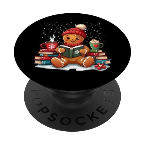 Niedliches gemütliches Lebkuchen-Lesebuch für Liebhaber, Weihnachtslebkuchen PopSockets Klebender PopGrip von Gingerbread Reading Book Teacher Bookish Library