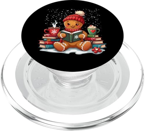 Niedliches gemütliches Lebkuchen-Lesebuch für Liebhaber, Weihnachtslebkuchen PopSockets PopGrip für MagSafe von Gingerbread Reading Book Teacher Bookish Library