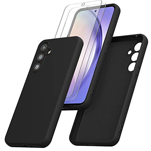 Giolus Silikon Hülle Kompatibel mit Samsung Galaxy A54 5G Hülle mit 2 Stück Schutzfolie und Kameraschutz, Slim Silicone Case Rundumschutz Handyhülle Stoßfest Schutzhülle für Samsung A54 5G Schwarz von Giolus