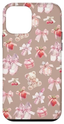 Hülle für iPhone 12 mini Niedliches Bären- und Balletttanzschuhmuster, Beigebraun von Girly rosa Bänder und Schleifenmuster