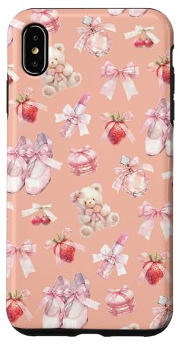 Hülle für iPhone XS Max Niedlicher Bär und Ballett-Tanzschuhe, Pastellpfirsichrosa von Girly rosa Bänder und Schleifenmuster