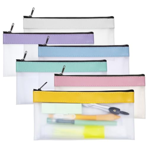 Giwnhvx 6er-Pack Transparente Federmäppchen, Federmäppchen, Transparente Make-Up-Tasche, Bleistifttasche, Stiftetasche, Transparentes Federmäppchen, Transparente Tasche mit Reißverschluss von Giwnhvx