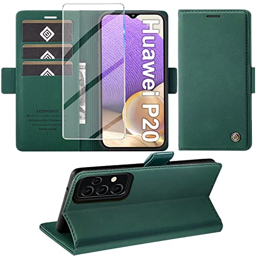 Giyer Handyhülle für Huawei P20 Hülle mit Schutzfolie, Standfunktion Kartenfach Wallet Premium Leder Schutzhülle P20 Flip Case Cover Stoßfeste Klapphülle für Huawei P20 5.8 Zoll Hüllen (Grün) von Giyer