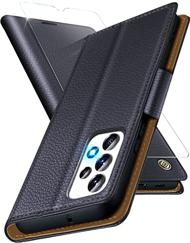 Giyer für Samsung Galaxy A33 Hülle mit Schutzfolie, Premium PU Wallet Lederhülle Handyhülle Samsung A33 5G Klapphülle Kartenfach Standfunktion 360 Stoßfeste Schutzhülle Galaxy A33 Flip Case (Blau) von Giyer