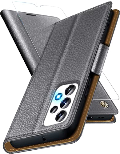 Giyer für Samsung Galaxy A33 Hülle mit Schutzfolie, Premium PU Wallet Lederhülle Handyhülle Samsung A33 5G Klapphülle Kartenfach Standfunktion 360 Stoßfeste Schutzhülle Galaxy A33 Flip Case (Grau) von Giyer