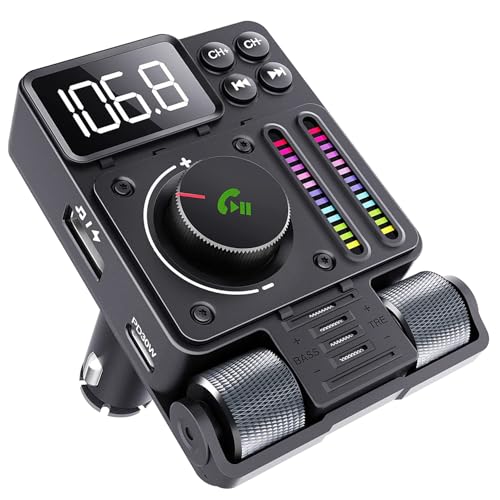 GizmoVine Bluetooth-Adapter für Auto, FM-Transmitter, kompatibel mit PD 30 W/Freisprecheinrichtung/180° drehbar, Musik-Tuner mit Bässen und DREI von GizmoVine