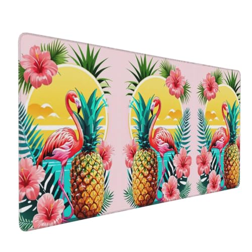 Großes Gaming-Mauspad, rutschfeste Mauspads für den Schreibtisch, sommerlicher tropischer Flamingo und Ananas, bedruckt, verdicktes Design, 40,6 x 90,2 cm von Gjgdbxdw