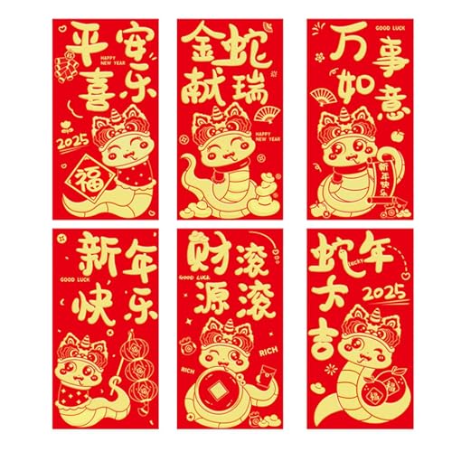 Gkumgwo Kleine rote Umschläge, chinesische rote Umschläge | Chinesisches Schlangenjahr 6-teilige Geldumschläge | Lucky Holiday Supplies Cartoon-rote Tasche für Frühlingsfest und Geburtstag von Gkumgwo