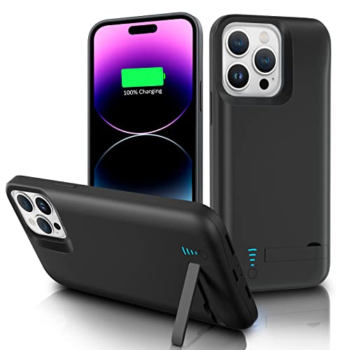 Gladgogo Akku Hülle für iPhone 14 Pro, [6000 mAh] Zusatzakku Ladehülle Handyhülle, Battery Case Akkuhülle Mit klappbarem Ständer für Apple iPhone 14 Pro (6,1 Zoll) von Gladgogo